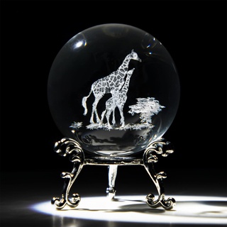 HDCRYSTALGIFTS 3D-Kristallkugel, 6,1 cm, lasergravierte Giraffen-Figur, Sammlerstücke, Briefbeschwerer, Glas, dekorative volle Kugel mit Ständer