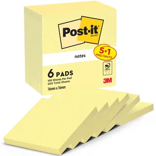 Post-it Post-it® Notes 654 Haftnotizen gelb, 5 Blöcke + GRATIS 1 Blöcke