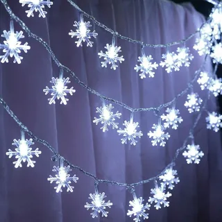 Schneeflocke Lichterkette Kaltweiß, Lichterkette Innen Batteriebetrieben 3M 20LEDs, Fenster Garten Party Weihnachten Deko - Weiß