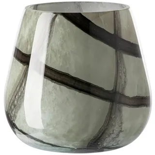 Fink Dekovase MARLY Glasvase Windlicht - H. 17cm x Ø 18,5cm - hellgrün schwarz (1 St., Kerzenleuchter - Windlichthalter), Blumenvase für Wohnzimmer - Elegante Tischdeko für Ihr Zuhause grün|schwarz