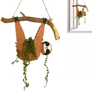 Pomrone Makramee Blumenampel, Häkel Blumentopf Hängend Sukkulenten Topf Boho Deko Pflanzenaufhänger, Faultier Dekorative Tier Leer Blumentöpfe Desktop Innen Außen Büro Haus Garten Dekoration