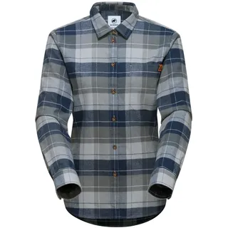 Mammut Trovat Longsleeve Shirt Women | Flanellhemd für Damen, Kariertes Hemd für Outdoor, Flanell Kleidung, Warm, 100% Baumwolle, Blau und Grau, Langarm | Steel-Marine, XL