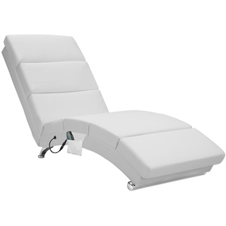 Casaria Relaxliege London mit Massage & Heizfunktion Ergonomisch Gepolstert Wohnzimmer Liegestuhl Polsterliege, Farbe:Kunstleder weiß