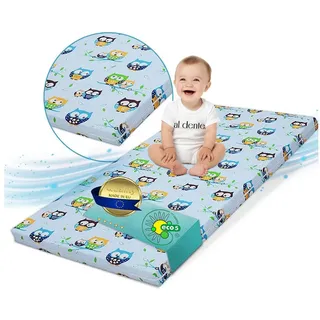 Kindermatratze Babymatratze mit Baumwollbezug, waschbar & rollbar–Allergikergeeignet, Best for Kids, 6 cm hoch, (Set), 60x120 cm, Bezug aus Baumwolle, Hergestellt in der EU blau 70 cm x 140 cm x 6 cm