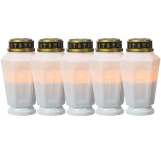 MARELIDA 5er Set LED Grablicht Grabkerze flackernd Timer- H: 15,5cm in weiß | Gr.: onesize