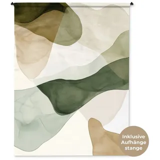 MuchoWow Wandteppich Japandi - Abstrakt - Grün, Rechteckig, Höhe: 3 mm, Wandtuch für Wohnzimmer, Schlafzimmer, 150x200 cm beige|grün Rechteckig | 150 cm x 200 cm x 3 mm