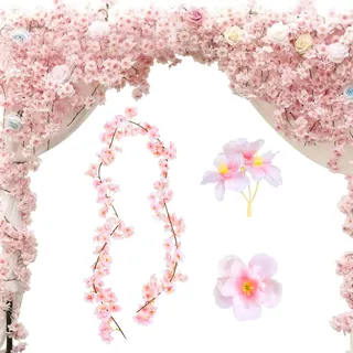 BSITSSS 3 Stück Künstliche Blumne Kirschblüten Girlande 180cm Blumengirlande Blumen Hangend Vine Seidenblumen Girlande Deko für Außen- und Innenhochzeit Wand schlechte Dekorationten