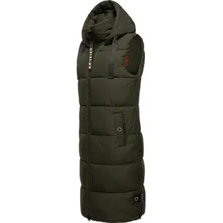 Navahoo Steppweste Schnuffelchen (1-tlg) warme Damen Outdoor-Weste lang mit Kapuze grün XS (34)