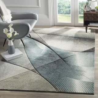 SAFAVIEH Zeitgenössische Teppich für Wohnzimmer, Esszimmer, Schlafzimmer - Hollywood Collection, Kurzer Flor, Grau und Blaugrün, 160 X 229 cm