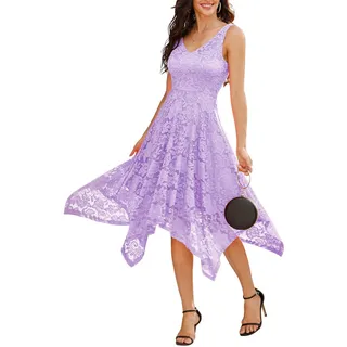 Meetjen Cocktailkleid Damen mit Asymmetrischem Saum A Linie Ärmellos Abendkleid Elegant für Hochzeit Lavendel 2XL - XXL