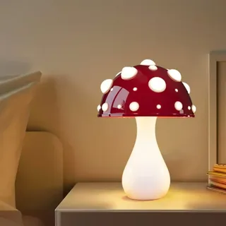 Bammare Pilz Lampe LED Rot Pilzlampe, 3-Farbige Dimmbare Pilz Nachttischlampe, Mushroom Tischleuchte Deko Nachtlicht mit Kabel für Wohnzimmer Schlafzimmer, Glühbirne Inklusive