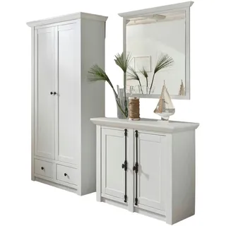 Furn.Design Garderobe, Weiß, Holzwerkstoff, Glas, Metall, Nachbildung, Uni, 7 Fächer, 2 Schubladen, 220x206x45 cm, Garderobe, Garderoben-Set & Garderoben-Serien, Garderoben-Sets