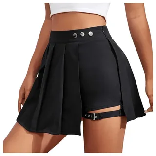 Generisch Rave Outfit Damen Leder Shorts Kurz Faltenrock Mädchen Party Kunstleder Plissee Sommer Clubwear Gothic Kleidung Minirock Mit Schnalle Röcke Lederoptik Rock Y2k Culottes Schlitz Hose