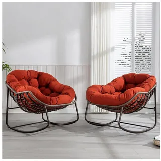LuxusKollektion Schaukelstuhl Schaukelstuhl Papasan Ei Garten Terrasse Wohnzimmer Orange 2 Stück rot