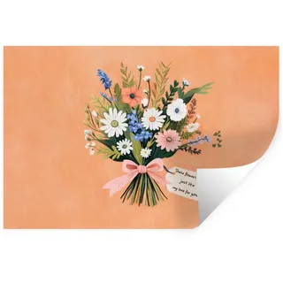 MuchoWow Wandsticker Blumenstrauß - Schleife - Zitat (1 St), Wandtattoo, Selbstklebend, Wohnzimmer, 60x40 cm 60 cm x 40 cm x 0.1 cm