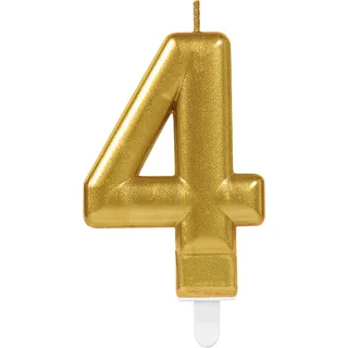 Carpeta Zahlenkerze * Zahl 4 * in Gold mit Steckfuß | ca. 10cm x 6cm groß | Deko Goldene Hochzeit Jubiläum Geburtstagskerze Kerze Geburtstag