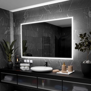 Alasta Boston Badspiegel mit Beleuchtung 120x60 cm - Anpassbarer Bad Spiegel - Ihrer Wahl Kosmetikspiegel mit Beleuchtung und Spiegelheizung - Wählbare Lichtfarbe