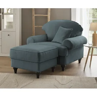 furn.design Sessel Adelina Holz 175 x 95 x 110 cm Grau mit Hocker