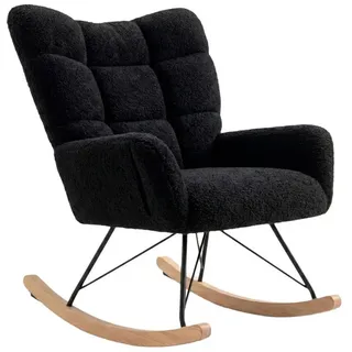 TLGREEN Schaukelstuhl wohnzimmer,Schaukelsessel mit Armlehne, (Teddystoff Gepolsterter, Holzkufen und Metallbeinen), für Wohnzimmer, Kinderzimmer, Schlafzimmer, Bis 136 kg Belastbar schwarz