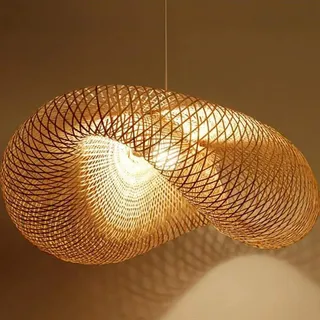 HYQJUNE E27 Vintage Hängeleuchte Gewebte Pendellampe Hängelampe Natürlichen Bambus Rattan Handgefertigten Kronleuchter Höhenverstellbare Pendelleuchte Restaurant Schlafzimmer Wohnzimmer Café,60cm