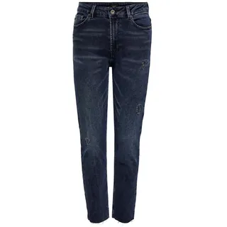 Only Damen Jeans ONLEMILY HW ST RW CR AK MAE546 Straight Fit Blau Schwarz 15235351 Hoher Bund Reißverschluss W 28 L 32