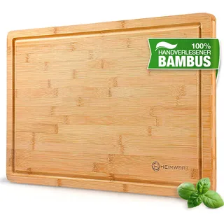 HEIMWERT Schneidebrett Holz Holzbrett Küche - besonders massiv und schnittfest - Premium Schneidbrett groß aus Bambus mit Saftrille Schneidebretter Brett Küchenbrett chopping board cutting board