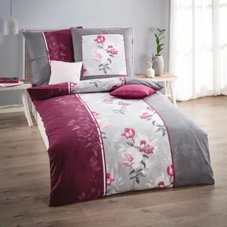 Kaeppel Biber Bettwäsche Tabea burgund 135x200 cm + 80x80 cm - lila;grau