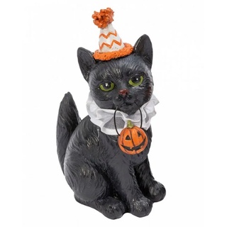 Horror-Shop Dekofigur Halloween Clowns Katze mit Kürbis als Dekofigur 15 orange|schwarz