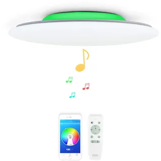 48w Φ50cm Musik Led Deckenleuchte mit Bluetooth Lautsprecher, Deckenlampe Farbwechsel mit Fernbedienung und APP-Steuerung, Helligkeit Verstellbar für Wohnzimmer Schlafzimmer Kinderzimmer Küche