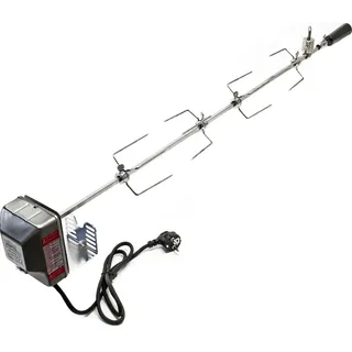 Wiltec BBQ Grillspieß 110cm 230V aus Edelstahl, inkl. 4 Fleischklammern, inkl Ausgleichsgewicht