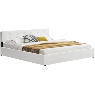 Juskys Polsterbett Marbella 180x200 cm weiß mit Bettkasten & Lattenrost – Bett mit Holzgestell
