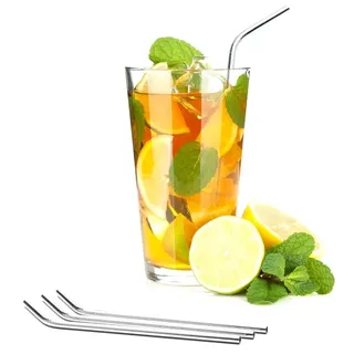 Kobert-Goods Edelstahl Strohhalme Trinkhalme für Smoothies Long-Drinks Party-Cocktails Strohhalme gebogen 10 Stück
