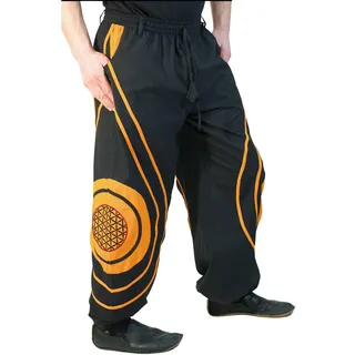 Kunst und Magie Hose Blume des Lebens Goa Hippiehose Pluderhose mit Kordelzug Gürtelschlaufen Haremshose Flower of Life - 4XL
