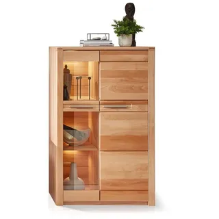 Vitrine Wohnzimmerschrank Sideboard niedrig NESTOR ONE +LED Kernbuche teilmassiv
