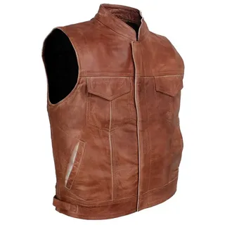 Alpha Speeds Lederweste Herren ANARCHY KLASSIKER Motorrad/Biker in Retro/Vintage Wachs Braun Robustes Rindsleder, viele Taschen, verstellbar, YYK-Verschluss 4XL