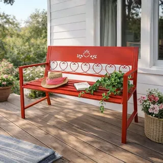 DanDiBo Gartenbank Metall Wetterfest Rot 120 cm 2 Sitzer Sitzbank Passion 121495 Eisen Blumenbank Garten