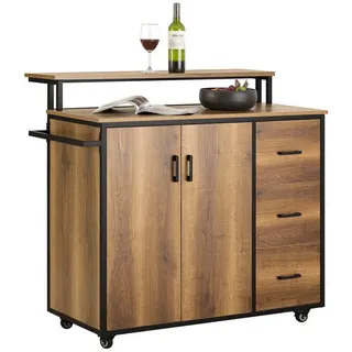 SoBuy Küchenwagen Rollwagen Sideboard, Küchentrolley, Küchenwagen mit Arbeitsplatte, Rollwagen, Kücheninsel mit Türen und Schubladen Küchenschrank braun
