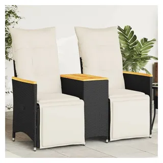 vidaXL Gartensofa 2-Sitzer Verstellbar mit Tisch Schwarz Poly Rattan