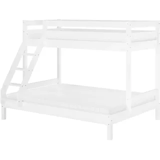 Erst-Holz®Doppel-Etagenbett 90 x 200 cm und 140 x 200 cm Erwachsene WeißRollrost. Matratze und Gästebettkasten inkl.