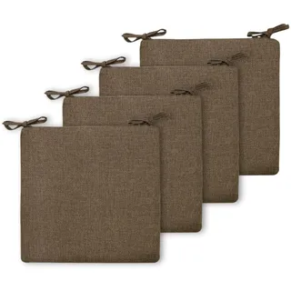 BESTORI 4er Set Sitzkissen 45 x 45 cm Rutschfestes Stuhlkissen mit Bändern Weiche Quadratisches Baumwolle und Leinen Kissen für Indoor & Outdoor Kaffee