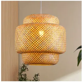 JDONG Pendelleuchte BambusHängeleuchte Rattan Lampenschirm Boho Vintage 30*34cm, E27 Bambus Dekor für Küche, Glühbirne nicht im Lieferumfang enthalten