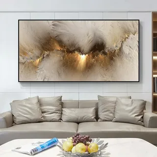 BDKCYO Modern Wandbilder Wohnzimmer Groß Größe Leinwandbilder Abstrakte Gold Bilder Wolken Sonnenaufgang Poster Gold Wandkunst Leinwand No Frame (60x120 cm,Gold)