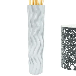 Leewadee Große Hohe Bodenvase 65 cm - Handgefertigte Mangoholz-Bodenvase in Silber für Pampasgras & Trockenblumen