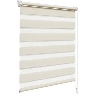 WOLTU Doppelrollo Klemmfix ohne Bohren Holzlook Buche B65 x H150 cm, Duo Rollo lichtdurchlässig Fensterrollo für innen verdunkelnd, Zebrarollo mit Kettenzug - Seitenzugrollo für Fenster und Tür