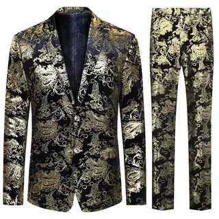Allthemen Anzug (2 tlg) Herren Jacquard Partyanzug Smoking Regular Fit Anzug goldfarben 56
