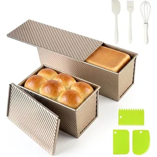 2er-Pack Brotbackformen mit Deckel, antihaftbeschichtete Toastbrotformen mit Teigschneider, Pullman-Kastenformen Kohlenstoffstahl für Brot, Sandwi...