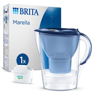 BRITA Wasserfilter-Kanne Marella blau (2,4l) inkl. 1x MAXTRA PRO All-in-1 Kartusche – Filter zur Reduzierung von Kalk, Chlor, Blei, Kupfer & geschmacksstörenden Stoffen im Wasser
