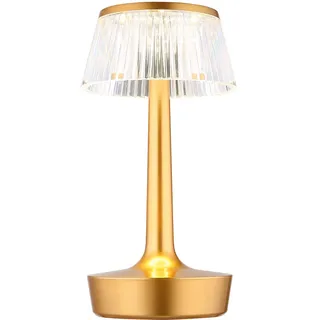 Akku Tischleuchte Kristall Tischlampe CCT dimmbar Nachttischleuchte Touchdimmer, messingfarben, LED 0,7W 84Lm warmweiß, DxH 12x23 cm