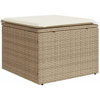 Gartenhocker mit Kissen Beige 55x55x37 cm Poly Rattan