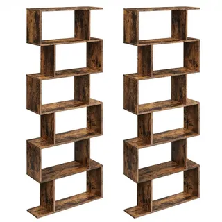 VASAGLE Bücherregal 2er Set Standregal mit 6 Ebenen, 2-tlg., Standregal, Büroregal, 6 Fächer, Holzwerkstoff, 70x190,5x24cm (BxHxT) braun 70 cm x 191 cm x 24 cm